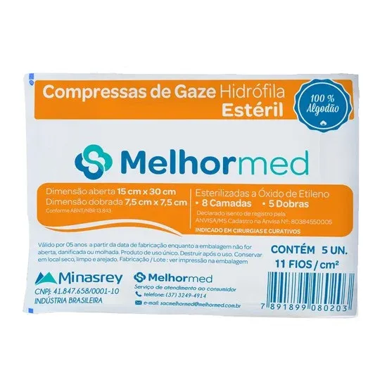 Compressa de Gaze Estéril 11 Fios - 5 unidades