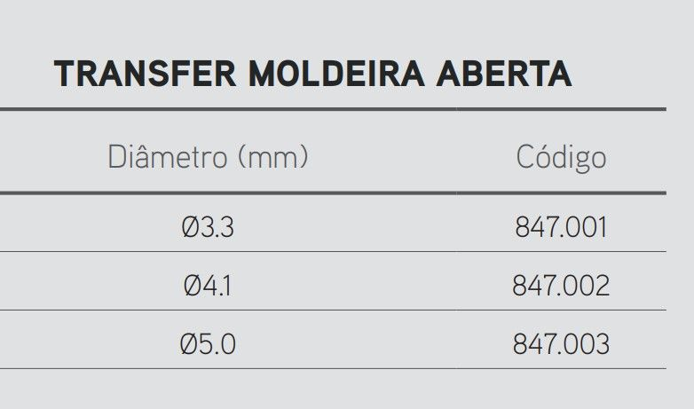 Transfer Moldeira Aberta HE - 4.1mm curto 2
